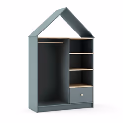 Altobuy - kaina - Pack Lit 90x200cm avec Tiroir + Dressing Cabane Coloris Gris et Naturel