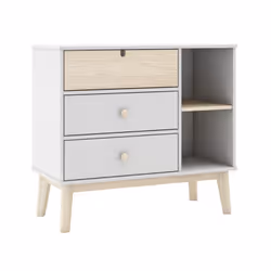 Kaina - Pack Lit Bébé 60x120cm + Commode 3 Tirois Coloris Blanc et Naturel