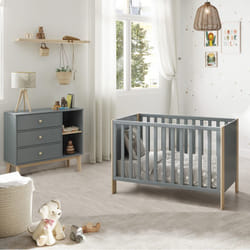 Altobuy - kaina - Pack Lit Bébé 60x120cm + Commode 3 Tiroirs Coloris Gris et Naturel - Vert
