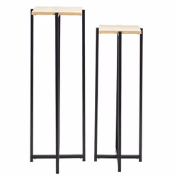 Altobuy - mox - Duo de Sellettes Gigognes Industrielles Aspect Bois et Métal Noir - Marron clair