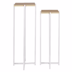 Altobuy - mox - Duo de Sellettes Gigognes Industrielles Aspect Bois et Métal Blanc - Marron clair