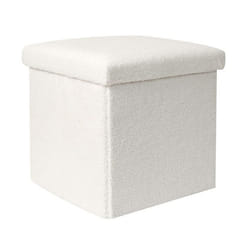 FLOKI - Coffre Pouf Pliable Blanc Tissu Bouclettes