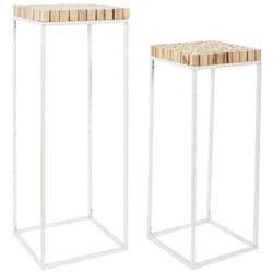 Altobuy - frej - Duo de Sellettes Gigognes Rondins de Bois et Métal Blanc - Naturel