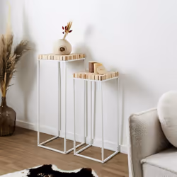 Altobuy - frej - Duo de Sellettes Gigognes Rondins de Bois et Métal Blanc - Naturel
