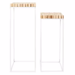 Altobuy - frej - Duo de Sellettes Gigognes Rondins de Bois et Métal Blanc - Naturel