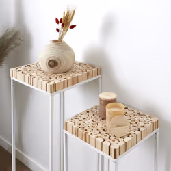 Altobuy - frej - Duo de Sellettes Gigognes Rondins de Bois et Métal Blanc - Naturel - Vue supplémentaire 5