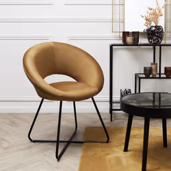 Konae - Fauteuil Rond Ajouré en Velours Côtelé Ocre - Orange