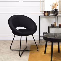 Konae - Fauteuil Rond Ajouré en Velours Côtelé Noir - Noir