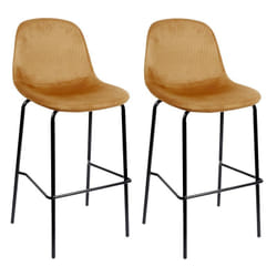 Konae - Lot de 2 Tabourets de Bar en Velours Côtelé Ocre - Orange