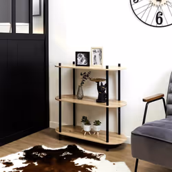 Altobuy - entas - Etagère 3 Tablettes Ovales Aspect Bois Pieds Noirs - Marron