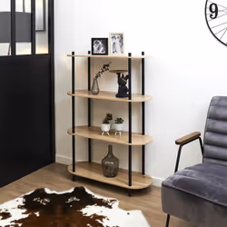 ENTAS - Etagère 4 Tablettes Ovales Aspect Bois Pieds Noirs