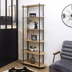 Altobuy - entas - Etagère 6 Tablettes Ovales Aspect Bois Pieds Noirs - Marron