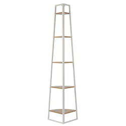 Altobuy - danga - Etagère d'Angle Métal Blanc Plateau Imitation Bois - Marron clair