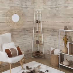 Altobuy - danga - Etagère d'Angle Métal Blanc Plateau Imitation Bois - Marron clair