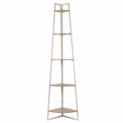 Altobuy - danga - Etagère d'Angle Métal Blanc Plateau Imitation Bois - Marron clair