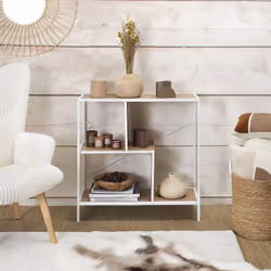 Altobuy - endis - Etagère 3 Niveaux Aspect Bois et Métal Blanc - Marron clair