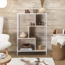 Altobuy - endis - Etagère 4 Niveaux Aspect Bois et Métal Blanc - Marron clair