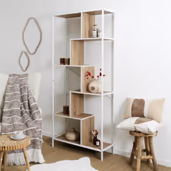 Altobuy - endis - Etagère 6 Niveaux Aspect Bois et Métal Blanc - Marron clair