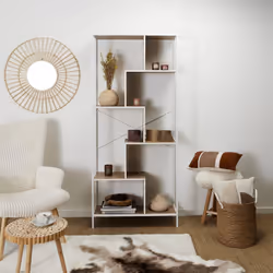 Altobuy - endis - Etagère 6 Niveaux Aspect Bois et Métal Blanc - Marron clair - Vue supplémentaire 5