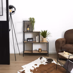 Altobuy - endis - Etagère Escalier 4 Niveaux Aspect Bois et Métal Noir - Marron clair