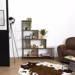 ENDIS - Etagère Escalier 5 Niveaux Aspect Bois et Métal Noir