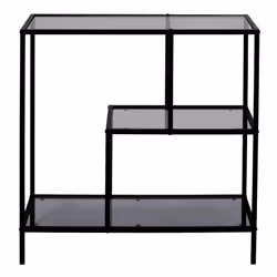 Altobuy - endis - Etagère 3 Niveaux Verre Fumé et Métal Noir - Noir