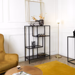 Altobuy - endis - Etagère 4 Niveaux Verre Fumé et Métal Noir - Noir
