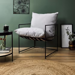 JAMIE - Fauteuil Design Métal Noir et Coussin Gris Chiné