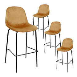 Konae - Lot de 4 Tabourets de Bar en Velours Côtelé Ocre - Orange