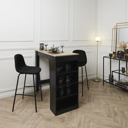 Kanpe - Ensemble Table de Bar avec Etagères + 2 Tabourets Velours Côtelé Noir Konae - Marron clair