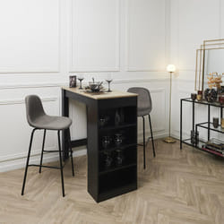Kanpe - Ensemble Table de Bar avec Etagères + 2 Tabourets Velours Côtelé Gris Konae