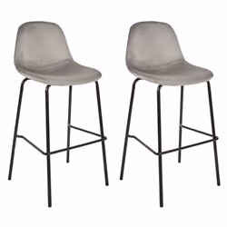 Kanpe - Ensemble Table de Bar avec Etagères + 2 Tabourets Velours Côtelé Gris Konae