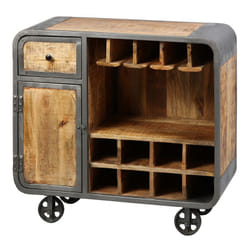 Altobuy - edwin - Meuble Bar Multi-Rangements Acier et Bois Massif - Gris