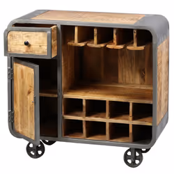 Altobuy - edwin - Meuble Bar Multi-Rangements Acier et Bois Massif - Gris