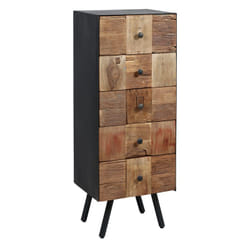 Altobuy - fulbert - Chiffonnier 5 Tiroirs Acier et Bois Massif - Noir
