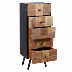 Altobuy - fulbert - Chiffonnier 5 Tiroirs Acier et Bois Massif - Noir