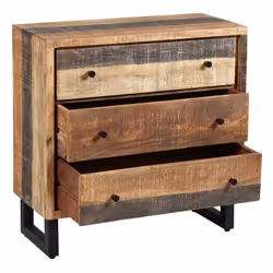 Altobuy - odilon - Commode 3 Tiroirs Acier et Bois Massif - Noir