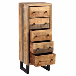 Altobuy - odilon - Chiffonnier 5 Tiroirs Acier et Bois Massif