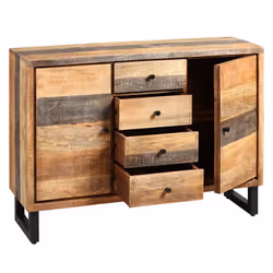 Odilon - Buffet 2 Portes 4 Tiroirs Acier et Bois Massif