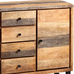 Odilon - Buffet 2 Portes 4 Tiroirs Acier et Bois Massif