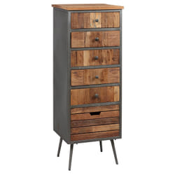 Altobuy - leonard - Chiffonnier 6 Tiroirs Acier et Bois Massif - Gris