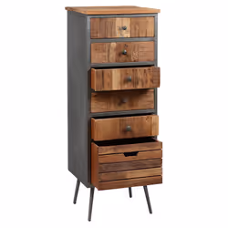 Altobuy - leonard - Chiffonnier 6 Tiroirs Acier et Bois Massif - Gris