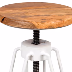 Thibert - Tabouret Métal Blanc et Bois Massif - Marron clair
