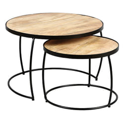 Altobuy - gizem - Lot de 2 Tables Basses Gigognes Métal et Bois - Marron foncé