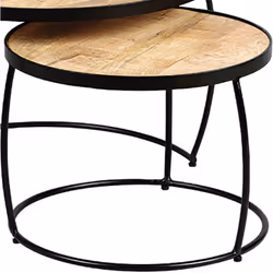 Altobuy - gizem - Lot de 2 Tables Basses Gigognes Métal et Bois - Marron foncé