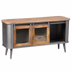 Altobuy - palisso - Meuble tv 2 Portes Bois et Acier Patiné - Naturel