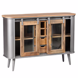 Palisso - Buffet 2 Portes 2 Tiroirs Bois et Acier Patiné - Naturel