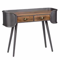 Palisso - Console 2 Tiroirs Bois et Acier Patiné - Naturel