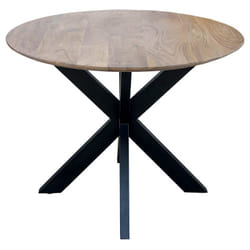 Myriam - Table de Repas Ronde Bois et Acier Noir Mat - Naturel