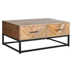 Manko - Table Basse 2 Tiroirs en Manguier Massif